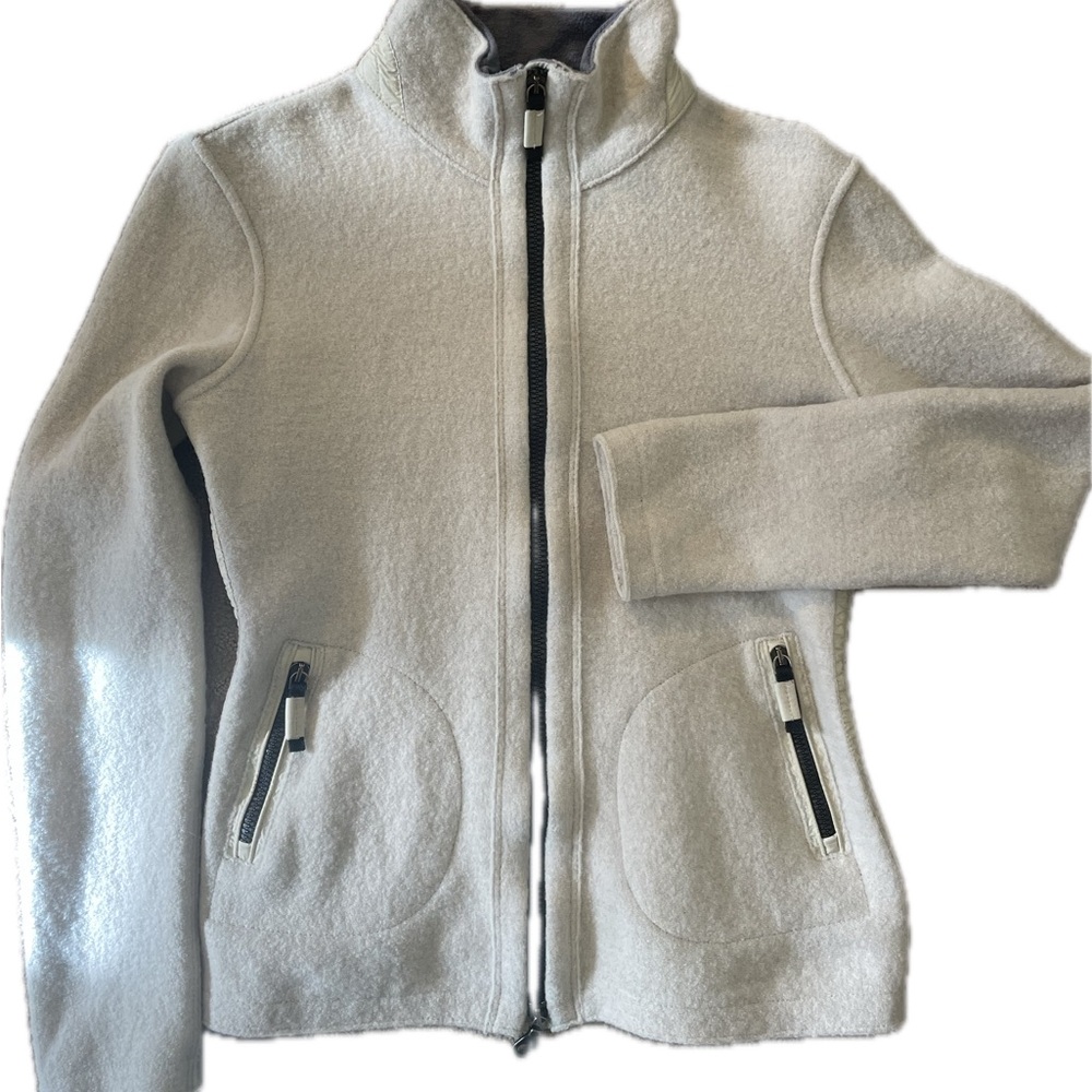 FRAUENSCHUH 100%merino wool Jacket; cream/grey; size 38 or small